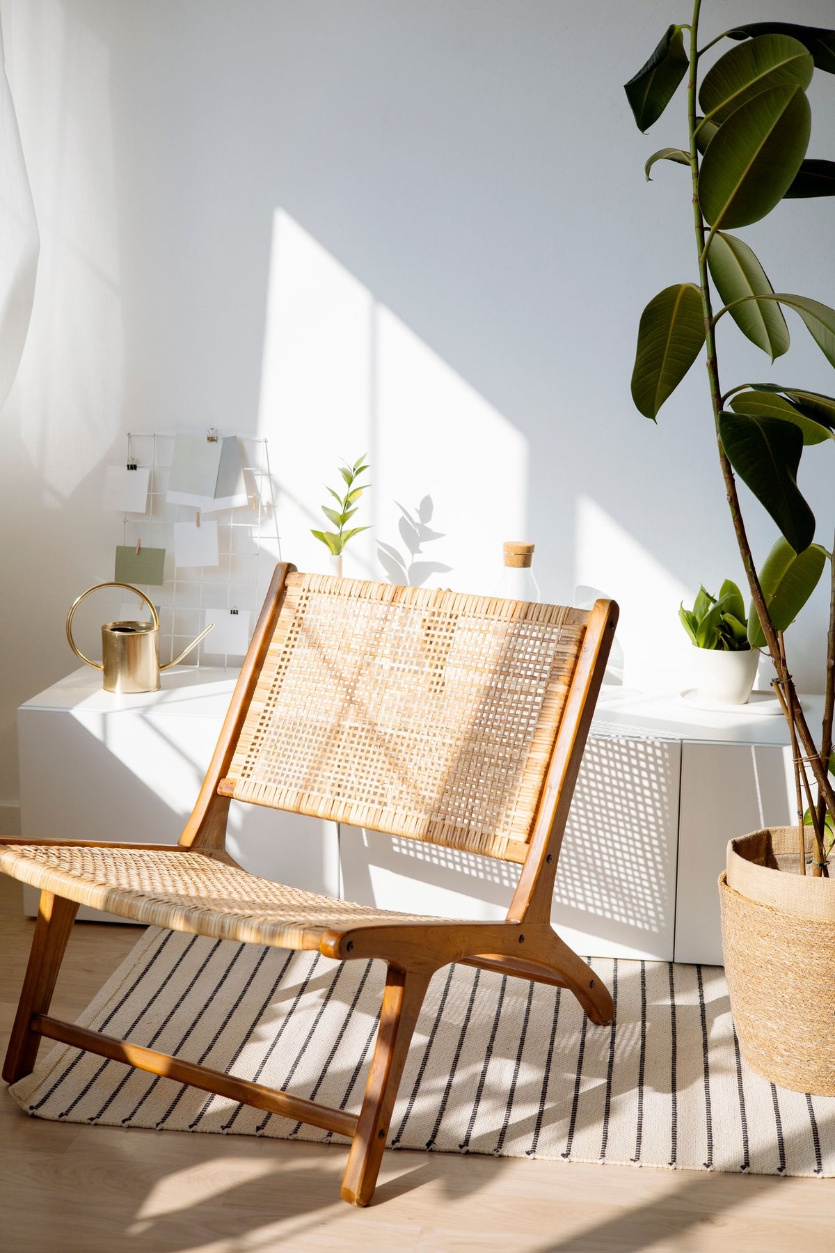 Rattan chair in a sunny corner